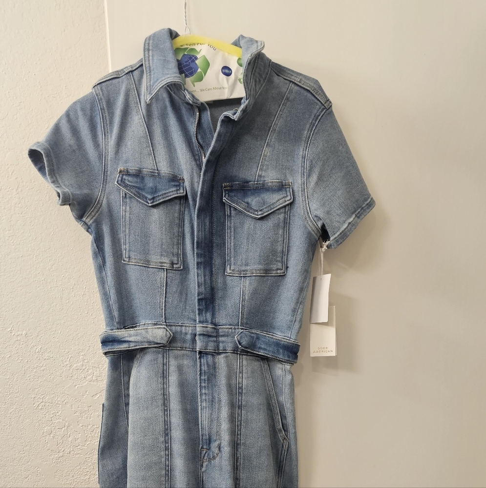 NWT Good American Medium Wash Denim Jumpsuit